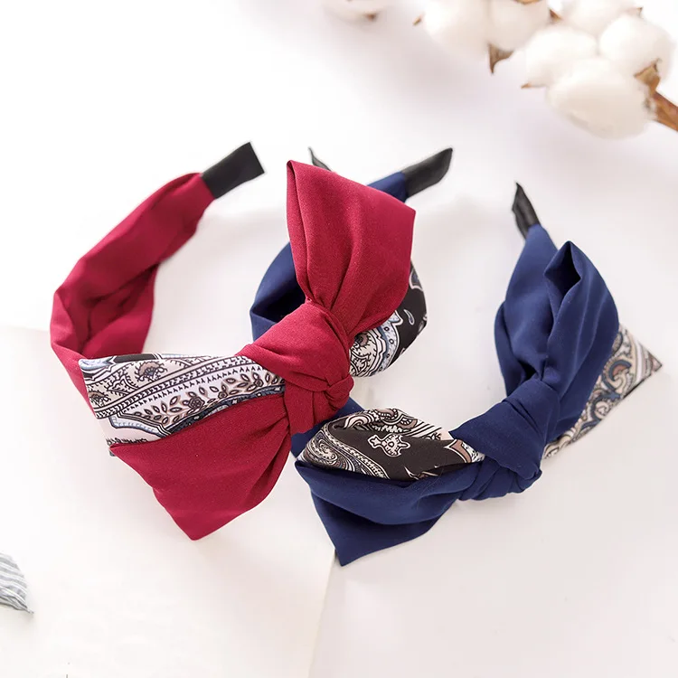 Лоскутная Ткань большой узлом ободок с бантиком для Для женщин и повязка на