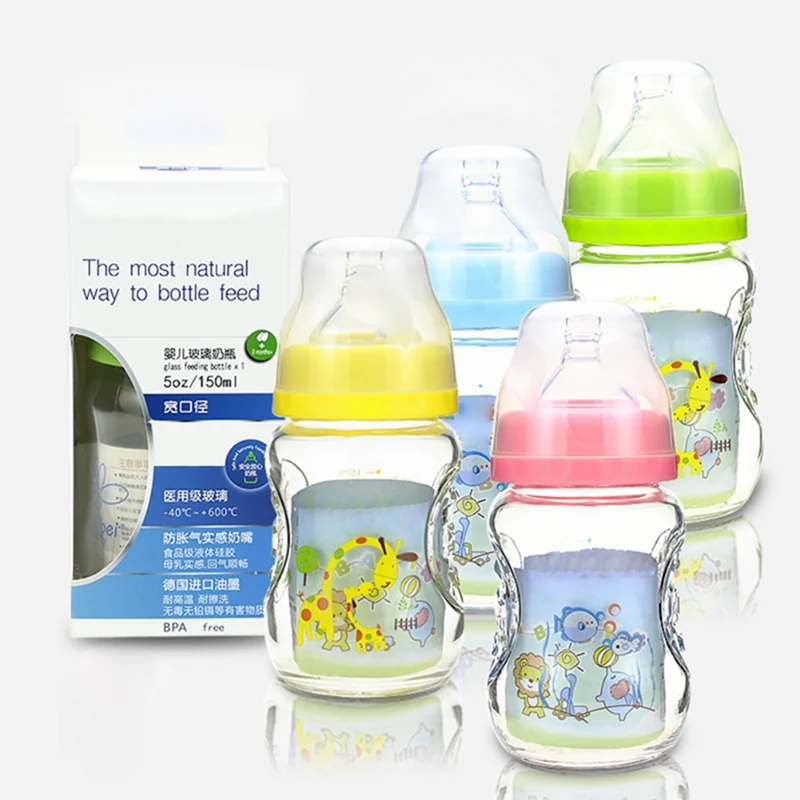 

1Pcs Baby Feeding 150ML Bottle large Mouth caliber glass Fruit juice cup Newborn baby supplies silicone teats 2020