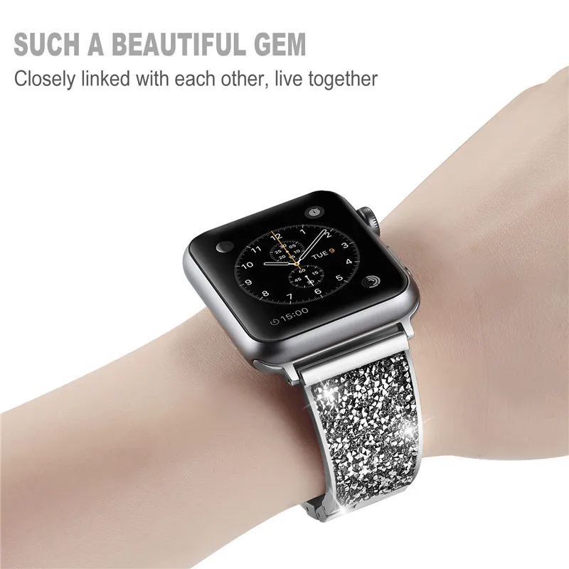 Стразы алмазный браслет из нержавеющей стали для apple watch band 44 мм 40 металлический