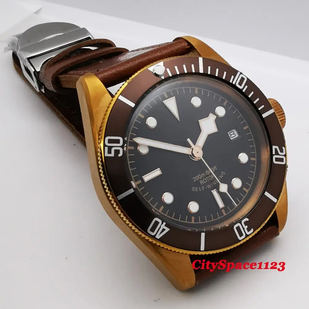 Corgeut 41 мм латунный позолоченный чехол водонепроницаемый светящийся циферблат