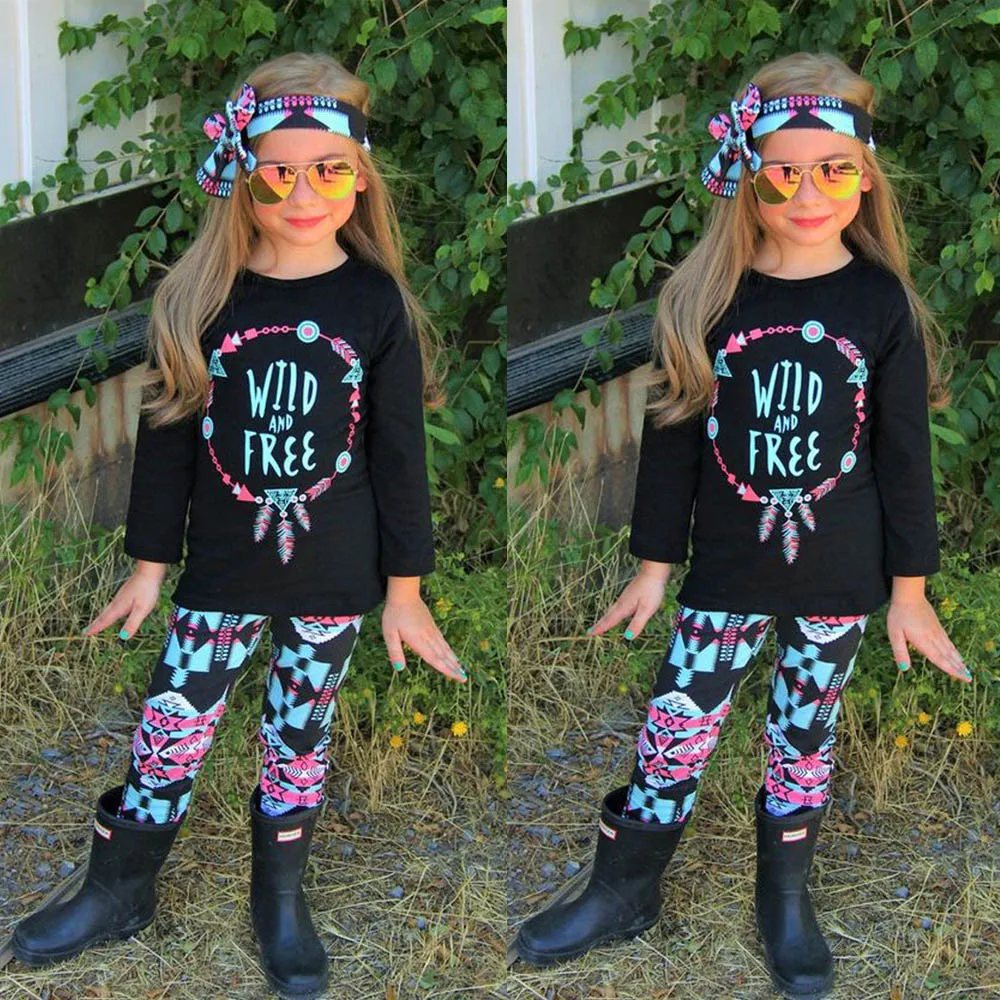 Комплекты детской одежды из 3 предметов топы с длинными рукавами и принтом букв