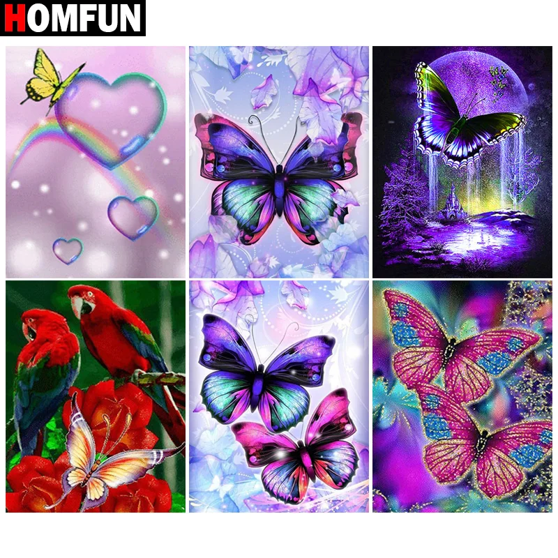 Алмазная живопись HOMFUN цветная бабочка полное квадратное/Круглое украшение для