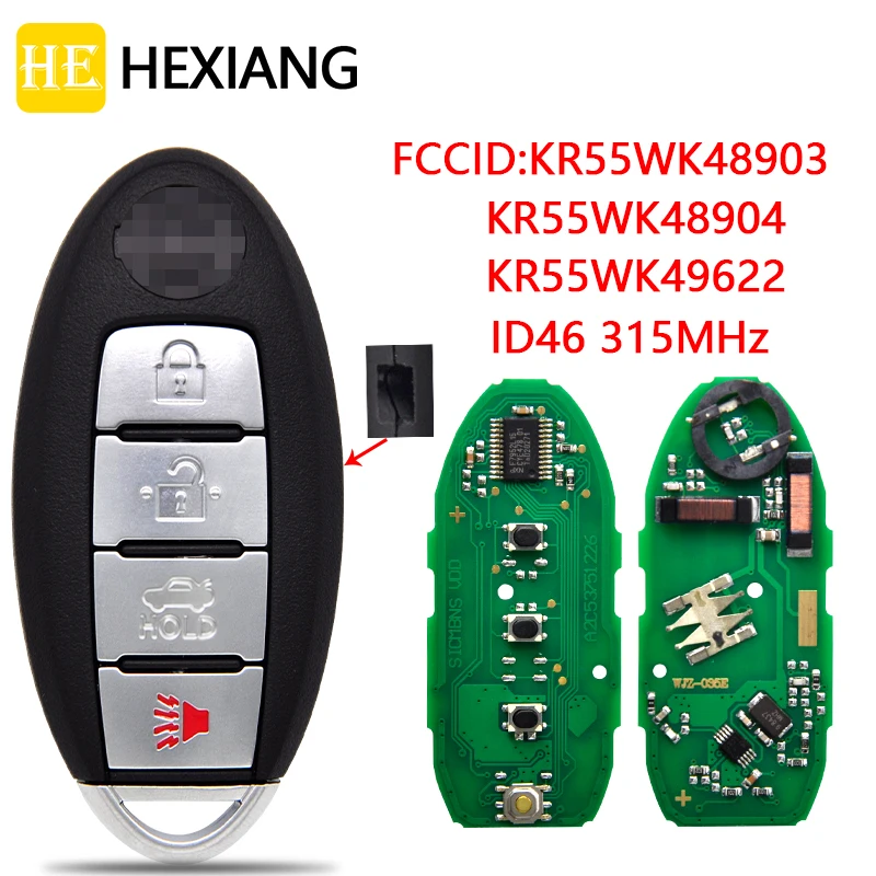 

HEXIANG Car Remote Key For Nisan Teana Maxima Altima Infiniti Murano With ID46 Chip 315MHz KR55WK48903 KR55WK48904 KR55WK49622