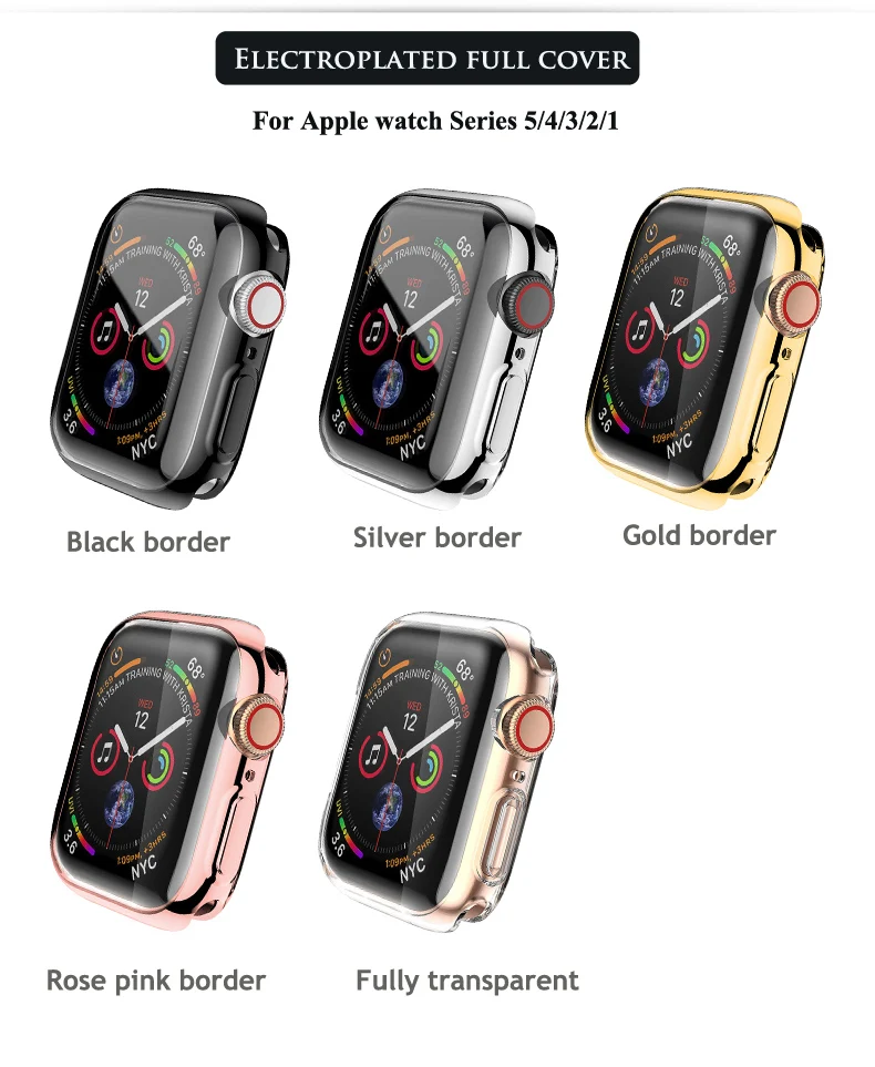 Защитный чехол для Apple Watch 38 мм, 42 мм, 40 мм 44 мягкий прозрачный TPU/Алюминий корпус из сплава для наручных часов Iwatch серии 5 4 3 2 1 Аксессуары