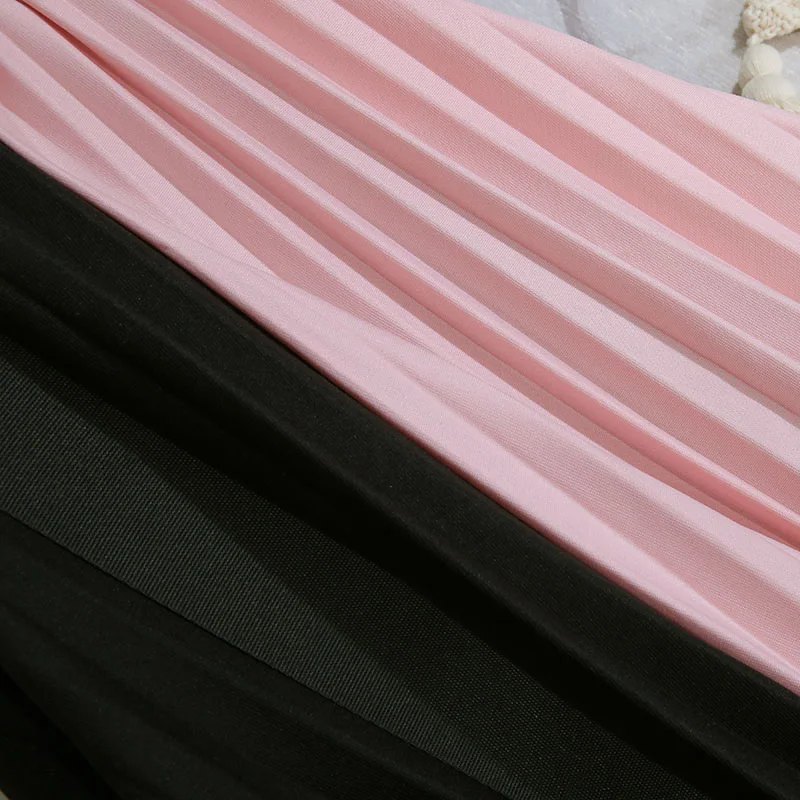 

TIGENA Contrast Pleated Midi Long Skirt Women with Belt 2021 Casual All-match A Line High Waist Mid-length Skirt Female Pink