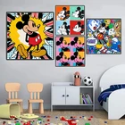 Мультяшный креативный черно-белый постер Микки Маус диснеевские граффити художественная живопись на холсте принты настенные картины для декора детской комнаты