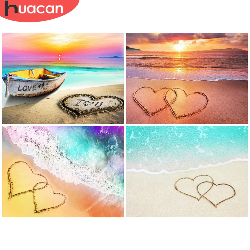 

HUACAN Diamond Painting Full Square New Arrival Sunset Diamond Embroidery Heart Love Diamond Mosaic Seaside Needlework Wall Art