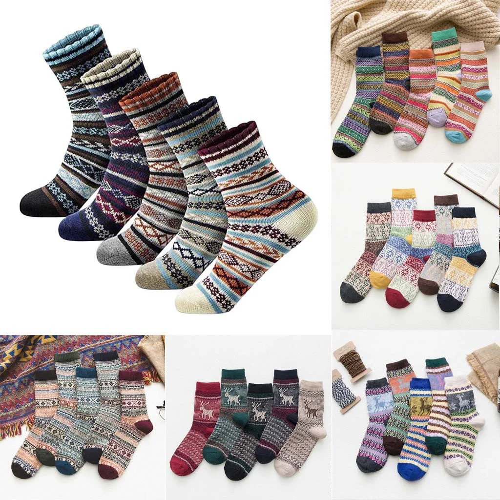 5 пар женские повседневные зимние теплые носки унисекс толстые шерстяные