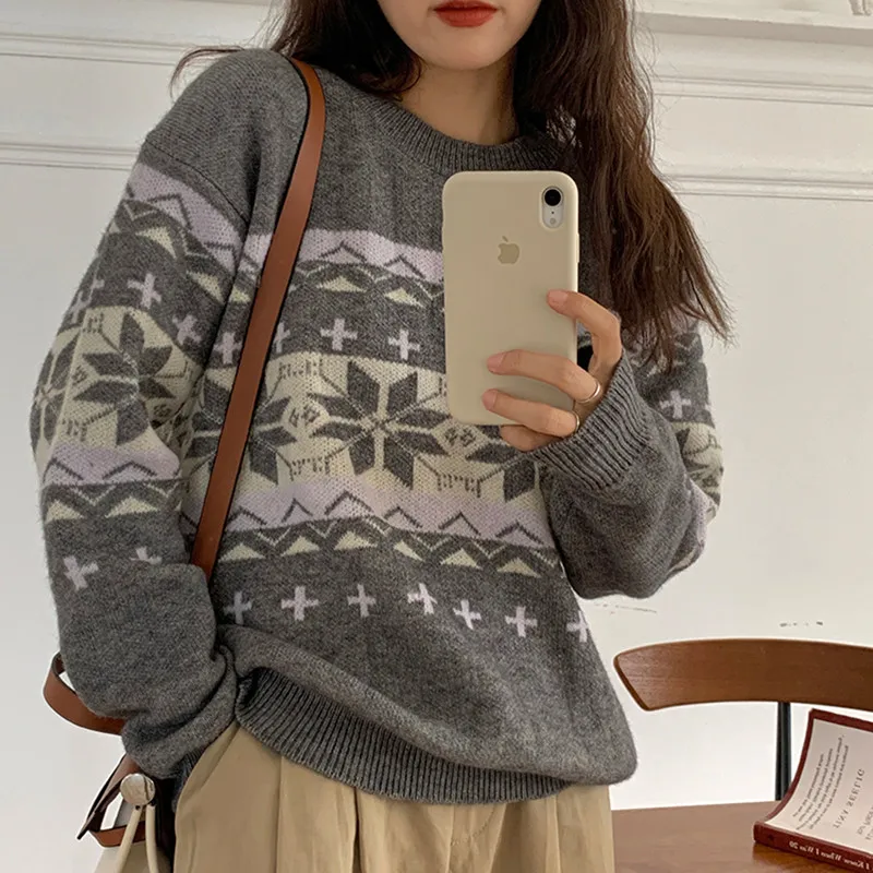 

2Colors 2021 Autumn Winter Vintage Sweater Women's Thick Warm Sweaters and Pullovers Female Outwear Tops(F1522)