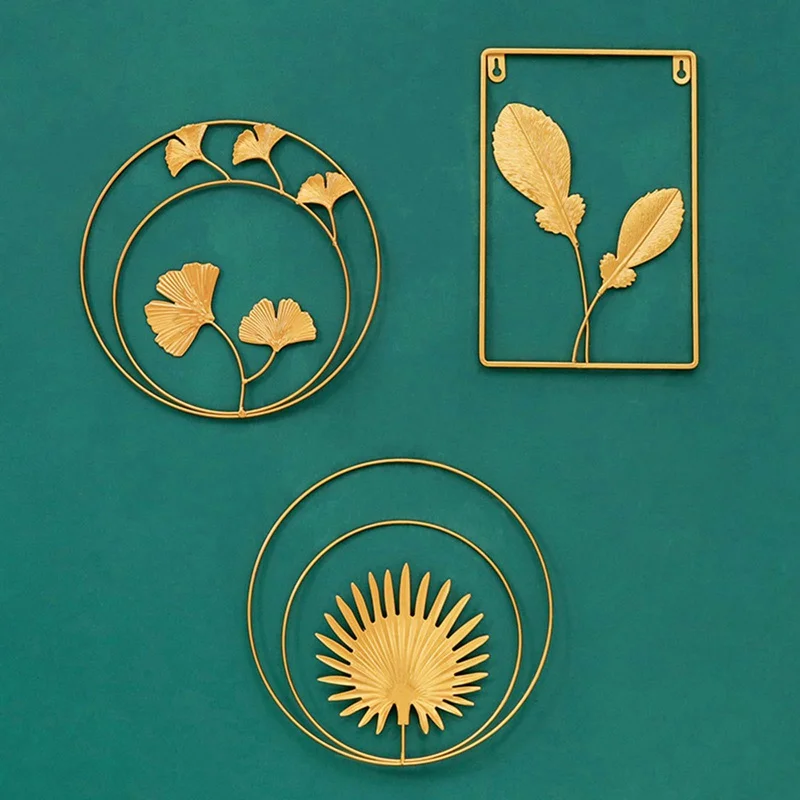 

Nordic Wrought Iron Gold Leaf Wall Decoration Living Room Three-dimensional Wall Hanging Home Ornaments Craft Decorative Gift