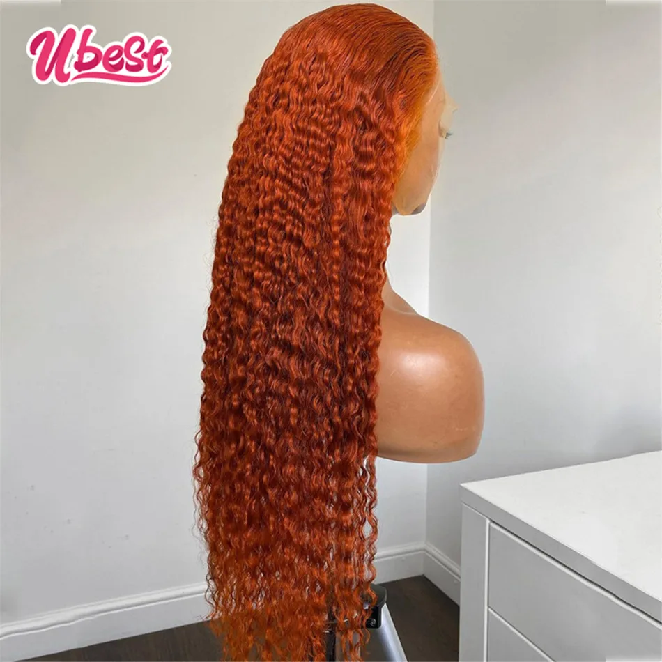 Transparent Ginge Curly Human Hair Wig Orange Lace Front Wig Brazilian Colored Deep Curly Lace Frontal Wig Pre Plucked for Women