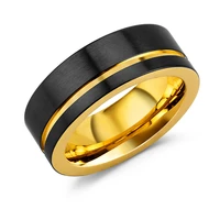 fashion 8mm mens black gold color stainless steel ring beveled edge inlay purple carbon fibre ring men wedding band jewelry