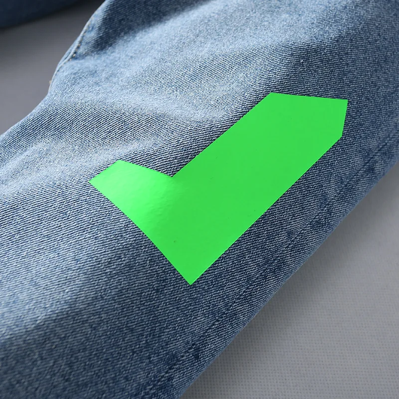 

New light blue summer thin print stretch light color thin jeans men men's male skinny elastic trousers sweatpants denim pants