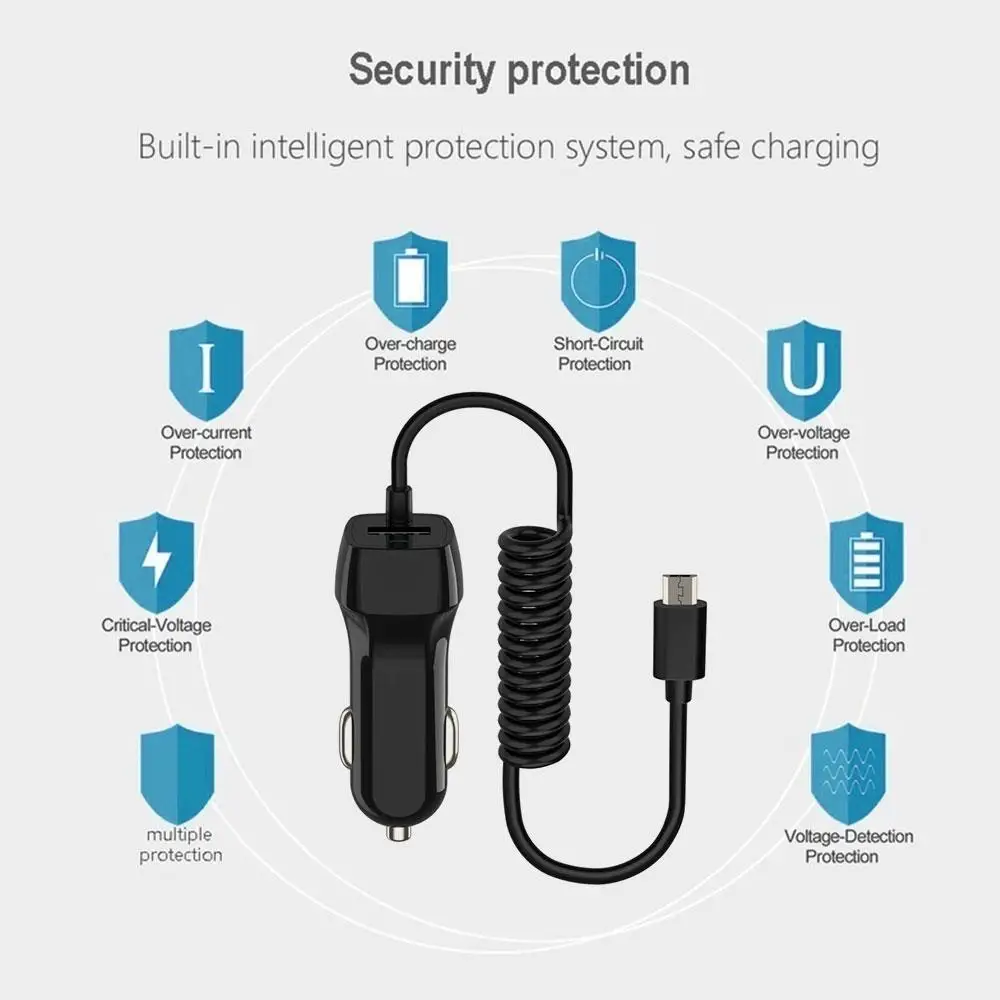 

Vehemo USB Car USB Quick Charger Car Charger with Cable for HUAWEI Type-C for Fast Charge Car Charger 2 in 1 Spring Wire