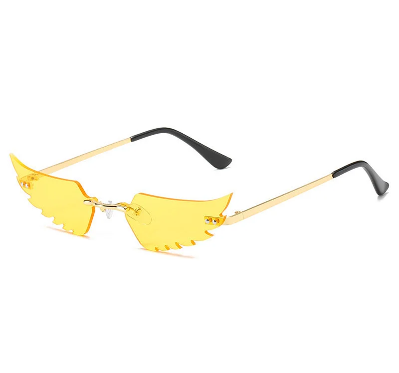 

Luxury Fashion Flame Sunglasses Women Rimless Bat Sun Glasses Tears Shades Eyeglass Vintage Feather Sunglass Fire Shape Eyewears