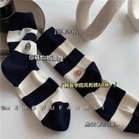ladies socks autumn and winter japanese retro embroidery striped socks style american street tube socks