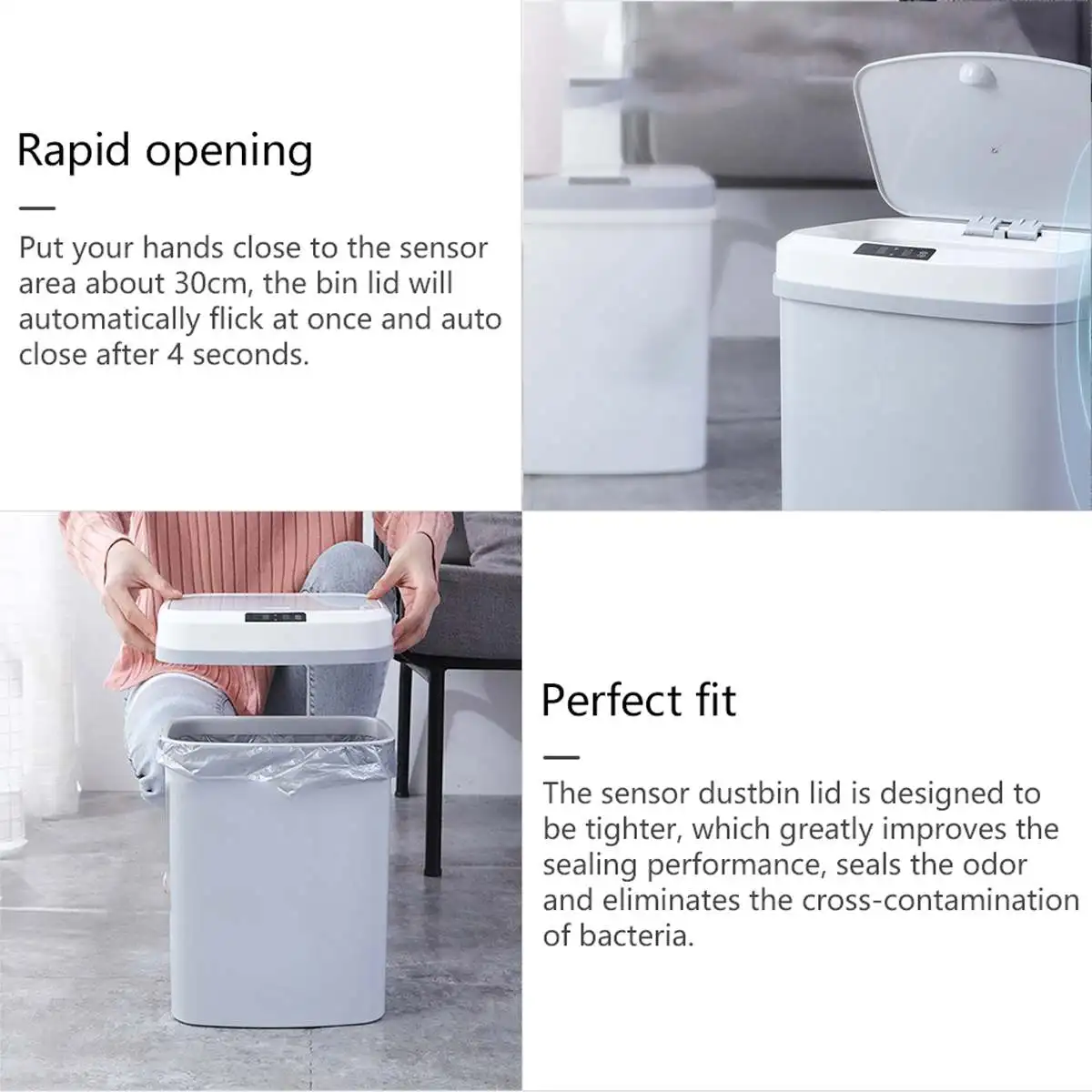 

15L Automatic Touchless Intelligent induction Motion Sensor Kitchen Trash Can Wide Opening Sensor Eco-friendly Waste Garbage Bin