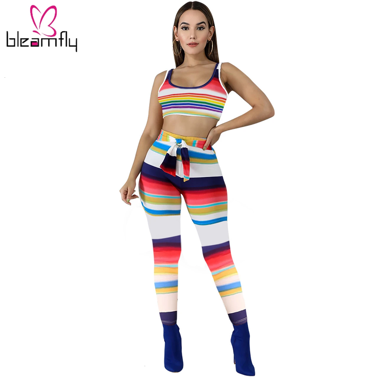 Новинка 2019 летний женский короткий топ с Разноцветными полосками высокой талией