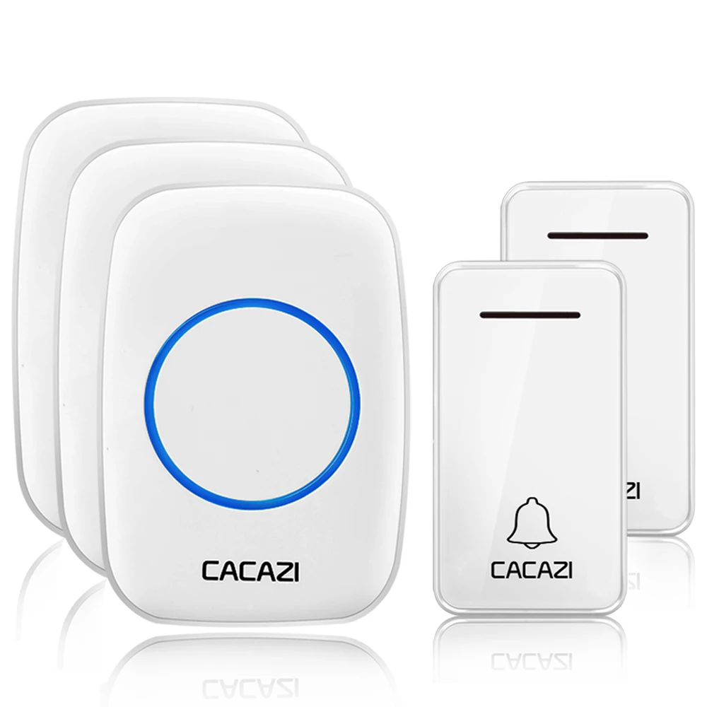 2 button 3 receiver CACAZI автономный беспроводной дверной звонок Водонепроницаемый без батареи США ЕС Великобритания AU штекер вызова дверной звонок 1 2 кнопки 1 2 приемника - Цвет: 2 button 3 receiver