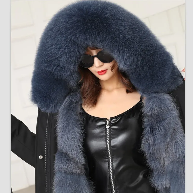 Парка женская со съемным натуральным лисьим мехом пальто с воротником из