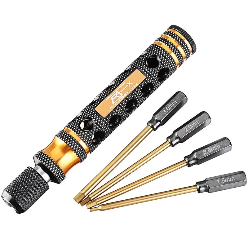 

RJX 4 шт. легированная сталь металлический 6,35 мм шестигранный ключ Отвертка 1,5/2,0/2,5/3,0 мм для радиоуправляемого вертолета инструмент для ремон...