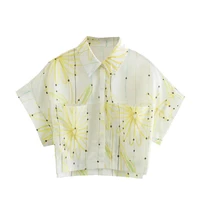 baldauren 2022 women fashion with pockets daisy print cropped blouses vintage short sleeve button up female shirts chic tops