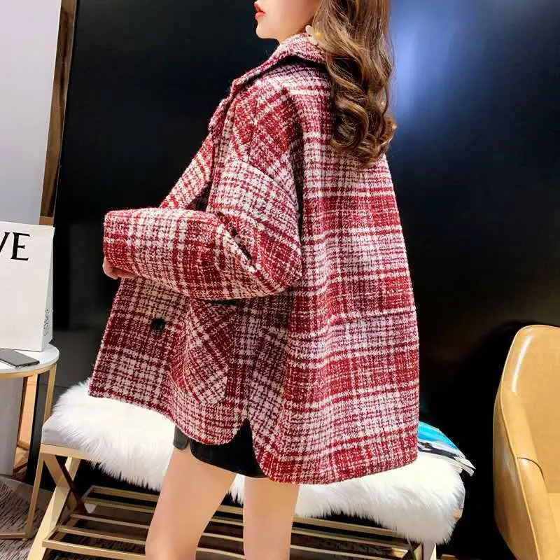 

Korean Overcoat Women Vintage Woolen Loose Coats Collar Overcoat Bella Philosophy Winter Double Breasted Turn-down Female Style