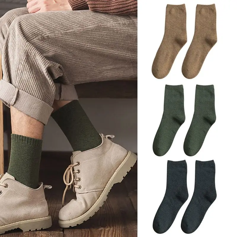 

Женские зимние плотные теплые махровые носки, однотонные вязаные манжеты в рубчик, повседневные винтажные термоноски, рождественский пода...