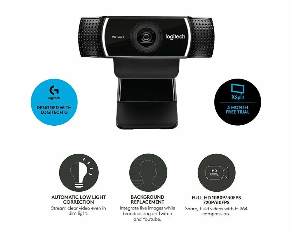 Веб камера Logitech C922 PRO 1080P 30FPS Full HD для потокового видео якорь веб Автофокус