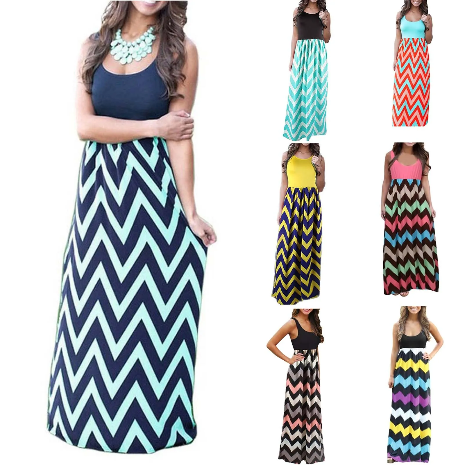 

Maxi Dress 2021 Femme Robe Long Dress Women's Casual Striped Long Boho Dress Lady Beach Summer Sundrss Maxi Dress party dress#G