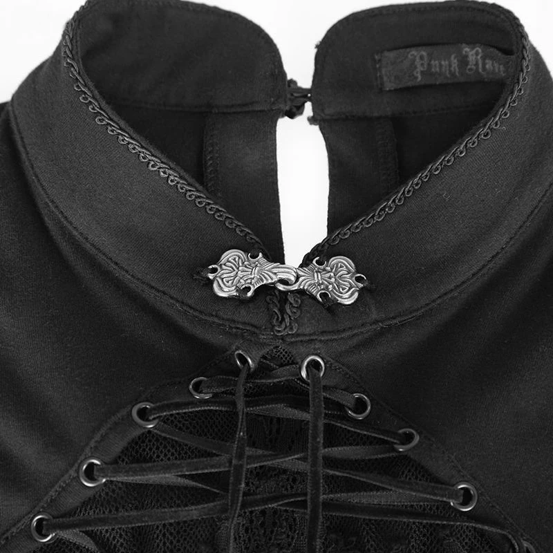 Женская футболка с воротником стойкой в стиле панк Готическая Весенняя ретро