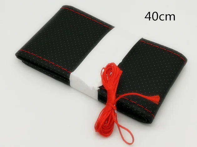 Black red-40cm Крышка рулевого колеса автомобиля с иглой и резьбой из искусственной кожи чехол для Volkswagen PTouareg Touran Beetle CC Magotan - Название цвета: Black red-40cm