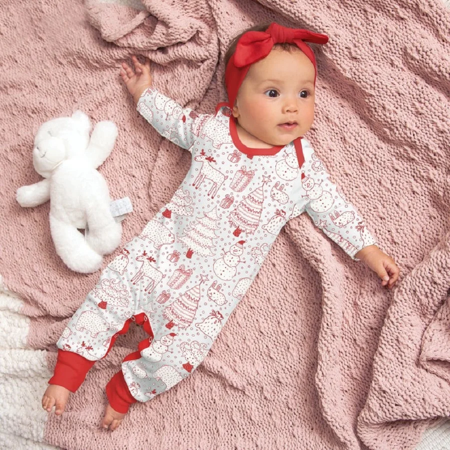 

1st Christmas Newborn Baby Girl Jumpsuit Clothes Romper Toddler Long Sleeve Split Open-seat Pants Open Crotch 1 3 12 18 M