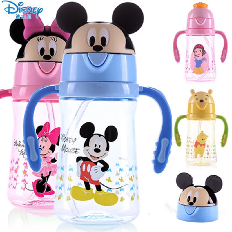 270mL 350mL Mickey Minnie Winnie Princess Cartoon Baby Cup with Handle and Flip Cover Straw Feeding Bottle Anti-leak Water cups | Мать и