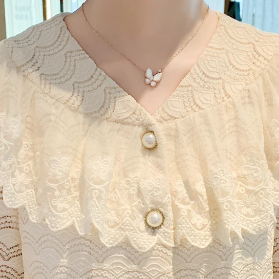 

Plus-velvet lace bottoms women's long-sleeved 2020 new autumn/winter sweaters high-end fashion thickened top for women