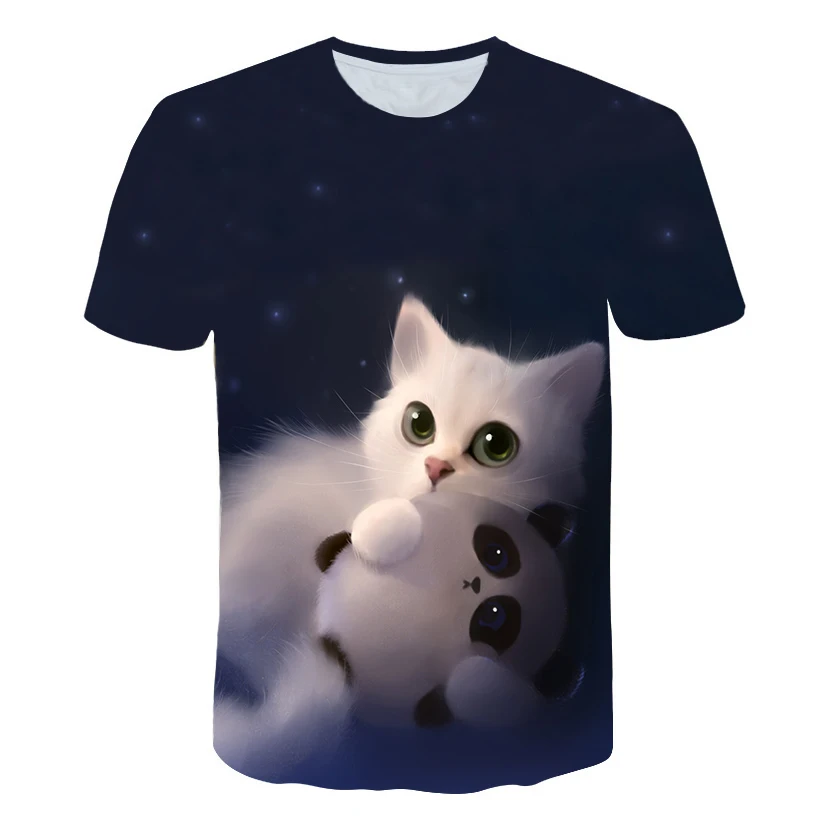 

2021 Summer New Cool T-shirt Men/women 3d Kids Top T-shirt Print Two Cat Short Sleeve Summer Top T-shirt Funny Fun Cute T-shirt
