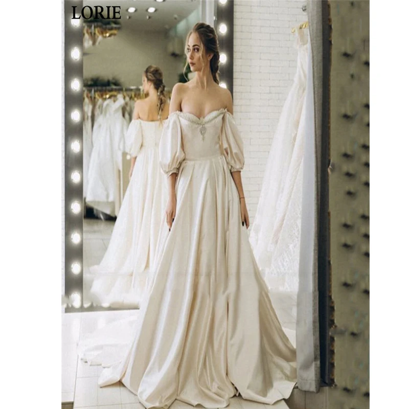 

Свадебное платье принцессы LORIE, длинное свадебное платье в стиле бохо цвета слоновой кости, атласное платье-трапеция с пышными рукавами, пла...