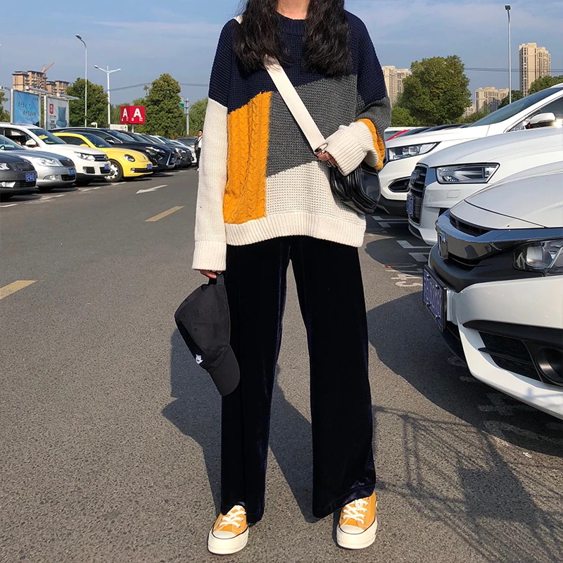 SHENGPALAE новинка 2019 модный осенний цветной пуловер с круглым воротником Женский