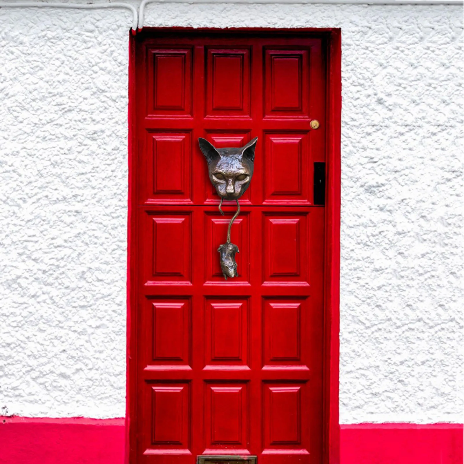 

Novelty Cat With Mouse Door Knocker Sculpture Mowse Deterret Decoration Ornament Home Decor Garden Decor Enemy Pest Repellent