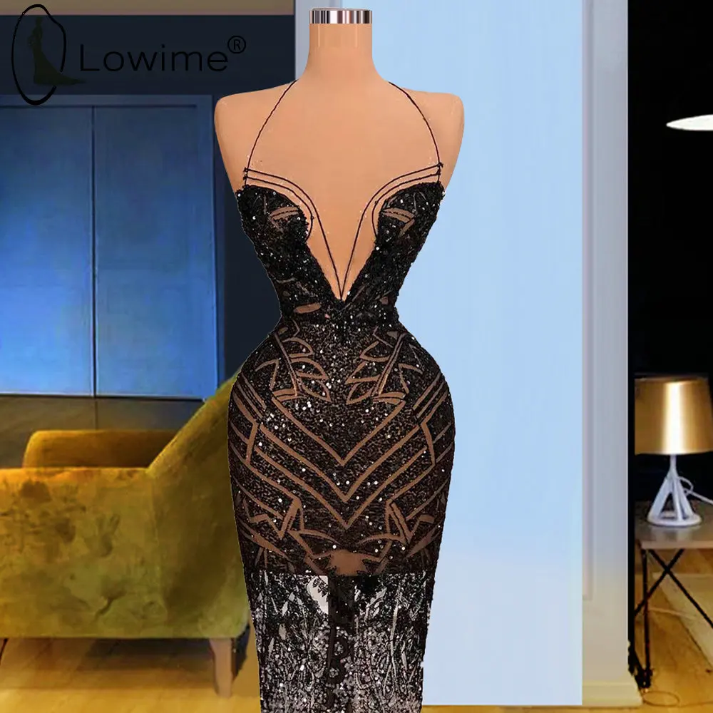 

Sparkly Black Mermaid Evening Dresses Sexy Illusion Robes De Soire Femme Vestidos De Fiesta de Noche Largos