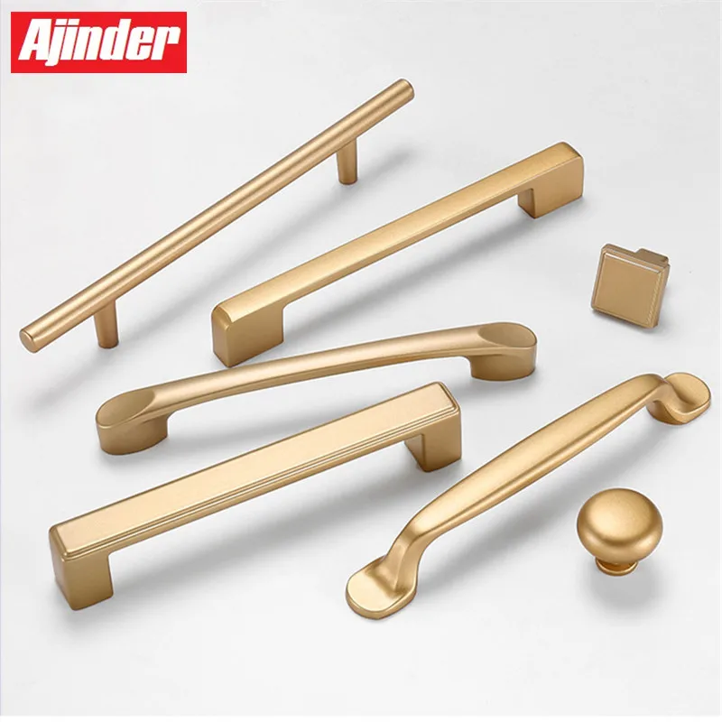 Золотые ручки для кухонного шкафа европейские Простые дверные мебельных ящиков