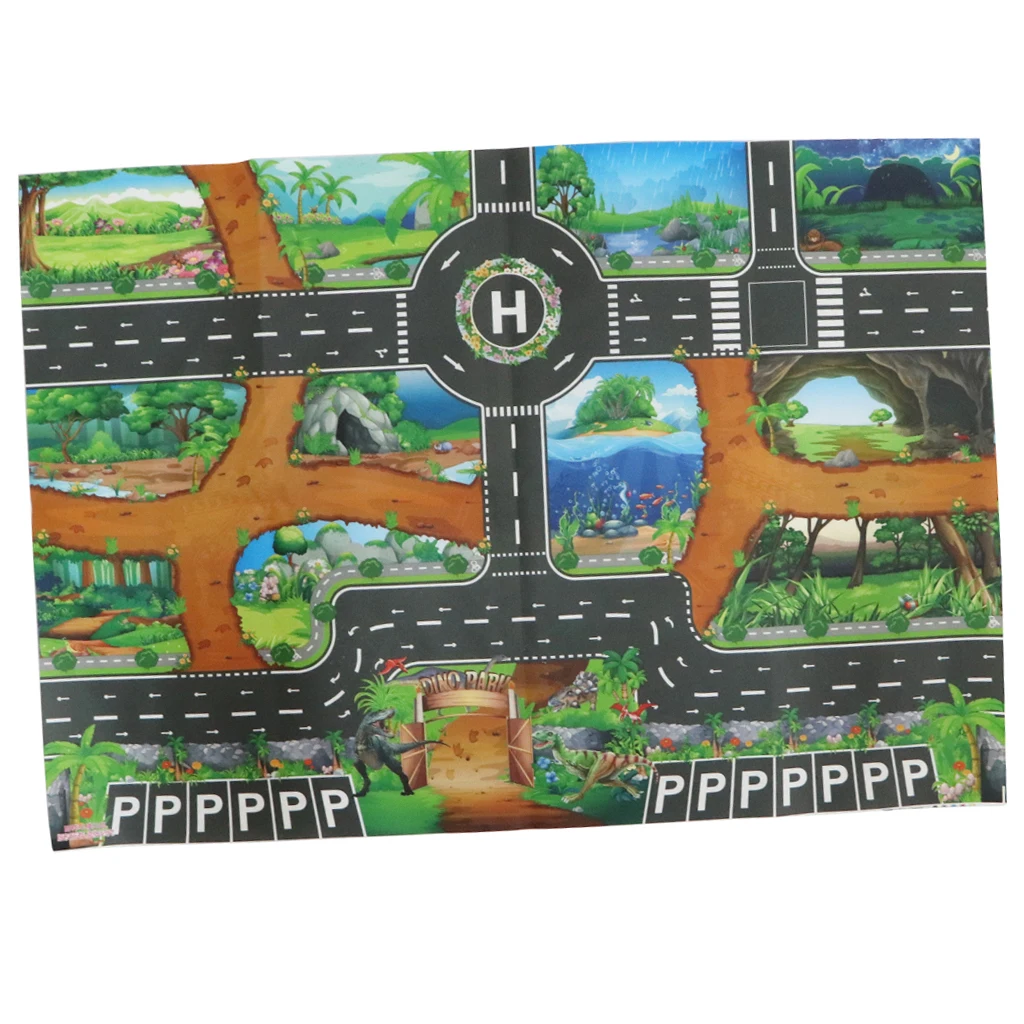 

Dinosaur World Traffic Play Mat Rug Carpet Car Vehicles Toy Infant Kid Crawl