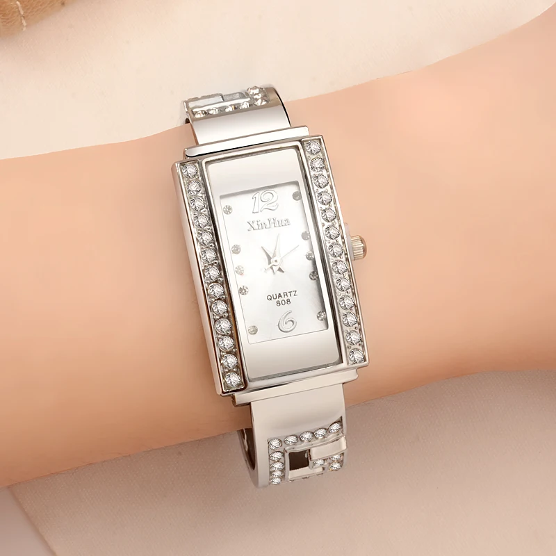 Женские часы модные серебристые женские с квадратным циферблатом из нержавеющей