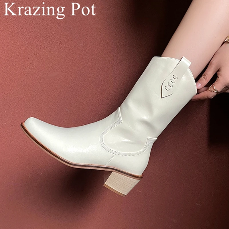 

Модные ботинки Lenkisen из натуральной кожи, теплые зимние ботинки на высоком каблуке, лоскутные винтажные модельные лаконичные элегантные бот...