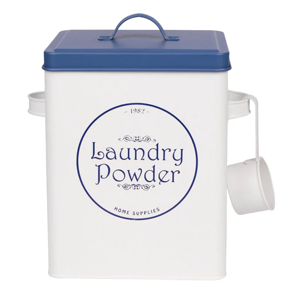 

Metal Laundry Detergent Powder Storage Tin Canister Bucket W/Lid Scoop