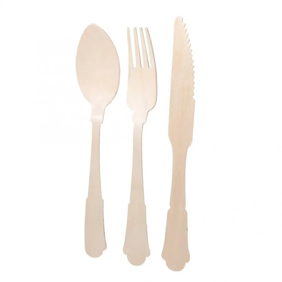 Деревянные одноразовые ножи вилки ложки столовые приборы посуда для вечеринки в