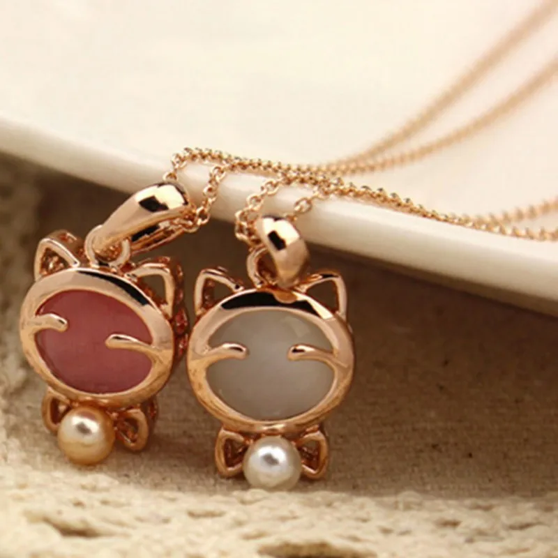 

Women Pearl Necklace Female Korean Student Cat Opal Pendant Short Clavicle Chain