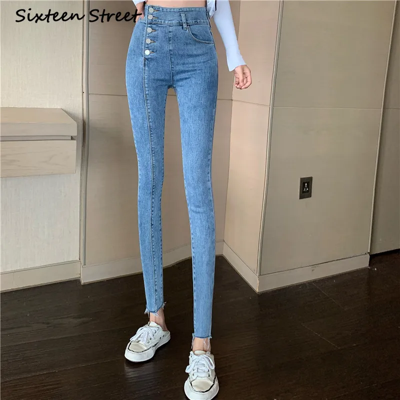 

Женские узкие джинсы, новинка сезона осень-зима 2020, дизайнерские модные узкие джинсы с высокой талией, женские эластичные брюки-карандаш, Ко...