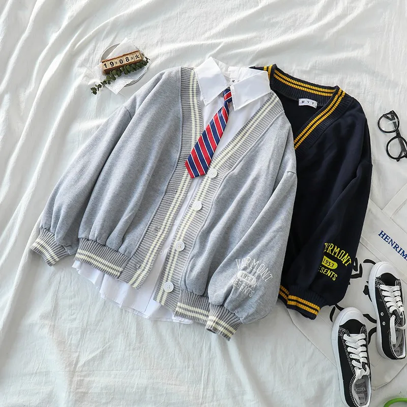 2020 г. Осенняя мода хит продаж свободный цветной кардиган в духе колледжа