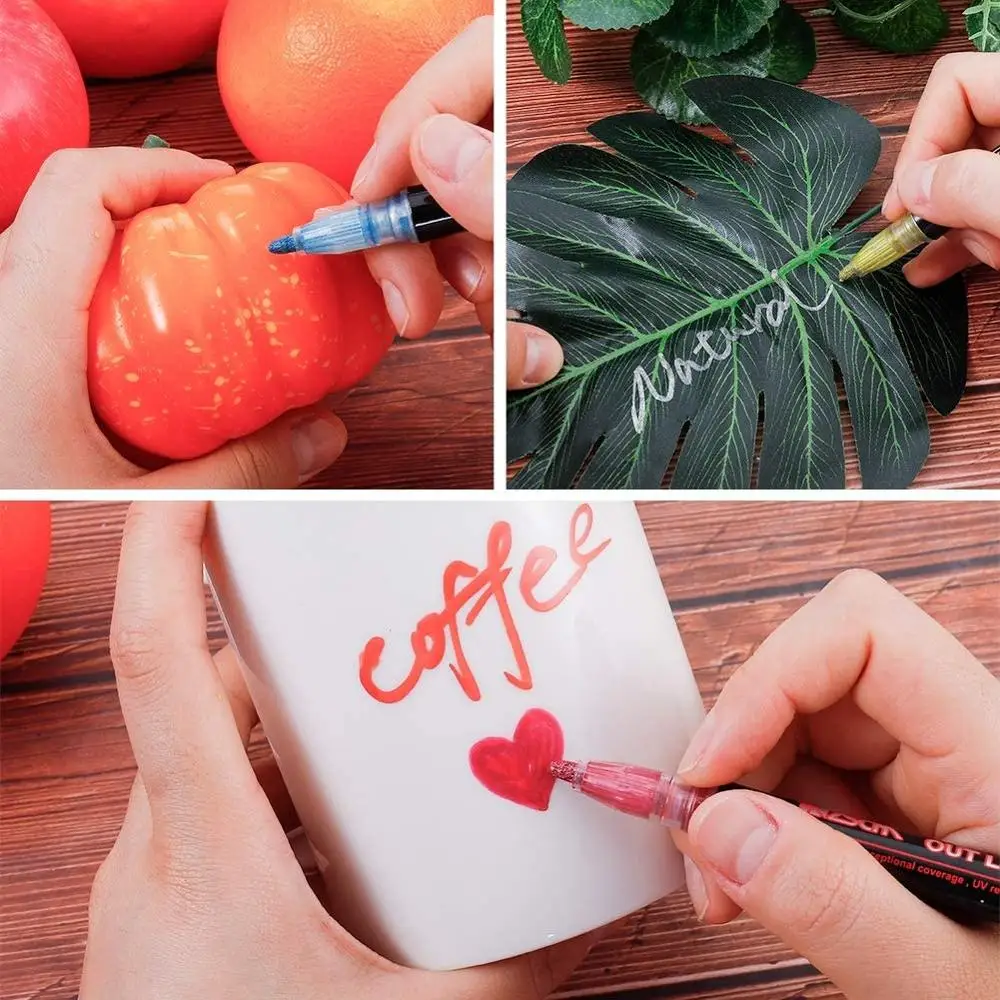 

Art Marker Outline Pen12 Colors Double line Pen Glitter Marker Metallic Permanent Pens Writing Drawing Pens for DIY Card Photo